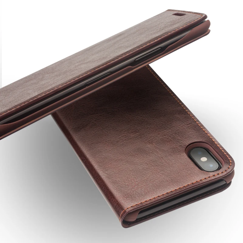 QIALINO Case for iPhone X Handmade Genuine Leather Wallet Card Slot Bag Luxury Ultra Slim Flip Cover 5.8-inch | Мобильные телефоны