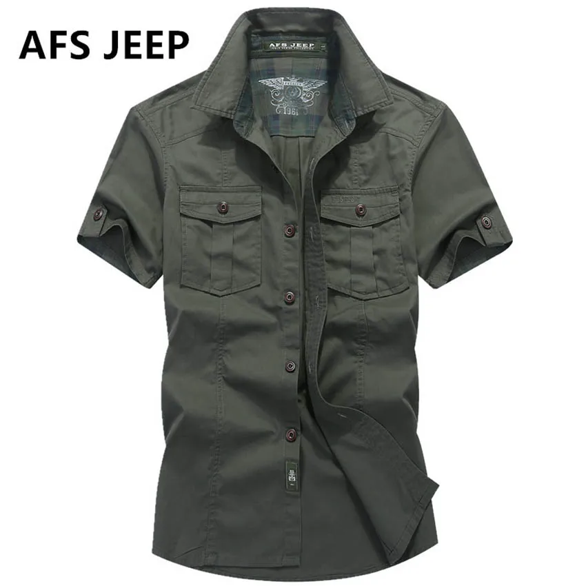 2018 AFS JEEP Новый Для мужчин Хлопковые с короткими рукавами рубашки летние