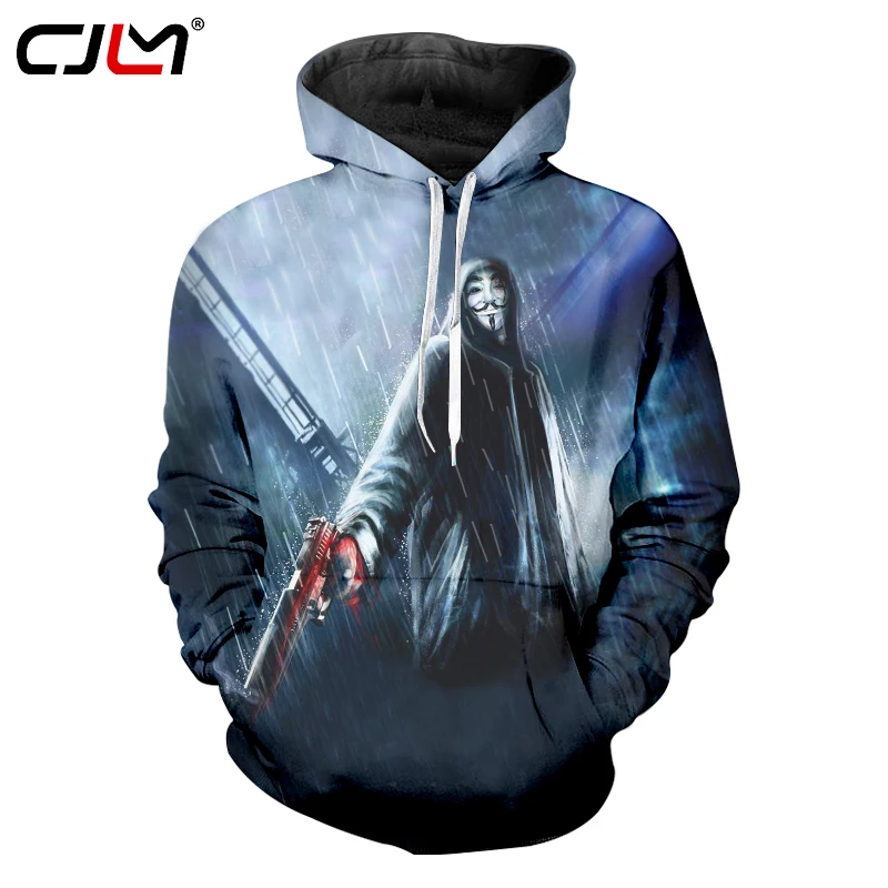 CJLM 2018 Новое поступление мужская мода 3d цифровая печать Вендетта Толстовка