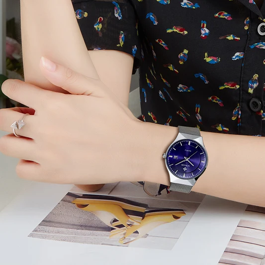 Бренд Для женщин watchesquartz-часы стальной сетки ремешок кварцевые часы ультра