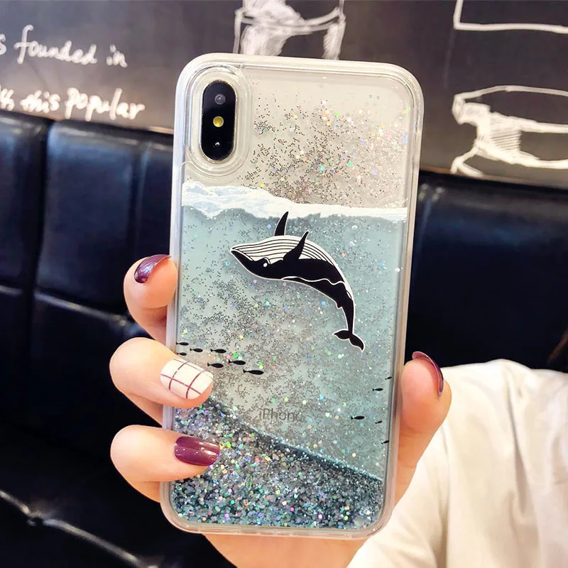 1 Блестящий жидкий Океанский чехол с акулой для iPhone 8 8 Plus чехол для coque iPhone X 6 6S Plus 7 7Plus Capa - Цвет: 1