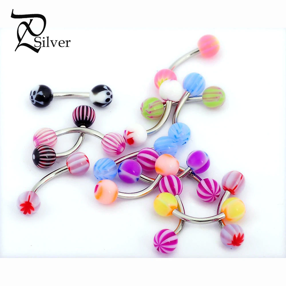 5 шт. случайный Нержавеющая сталь пирсинг изогнутые бар штанга с акриловые узор