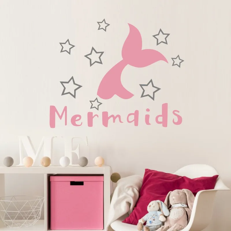 Виниловые наклейки на стену с русалочкой и звездами забавные стены рисунками