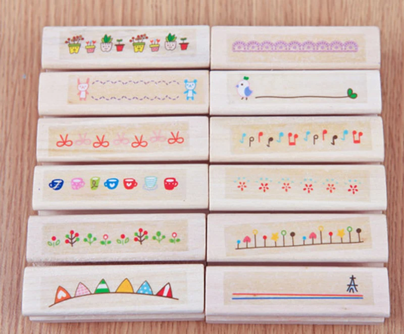 

1pc 2*3*7cm Seal Ink Beautiful Diary DIY Wooden House Decoration Album DIY Scrapbooking Rubber Stamp Stationery Set