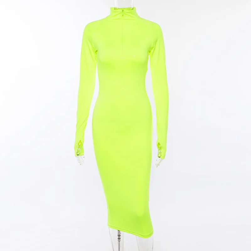 Женское облегающее платье водолазка AOSSILIND повседневное средней длины на молнии с