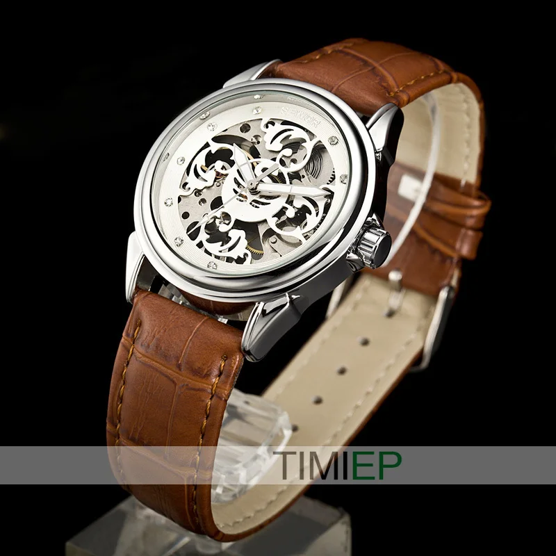 SEWOR мужские часы механические ручные женские со стразами стимпанк Скелетон C896|clock