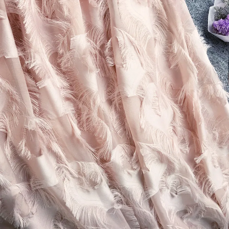 

Feather pattern tassel high waist skirt women fairy slim long female chiffon skirt elastic waist