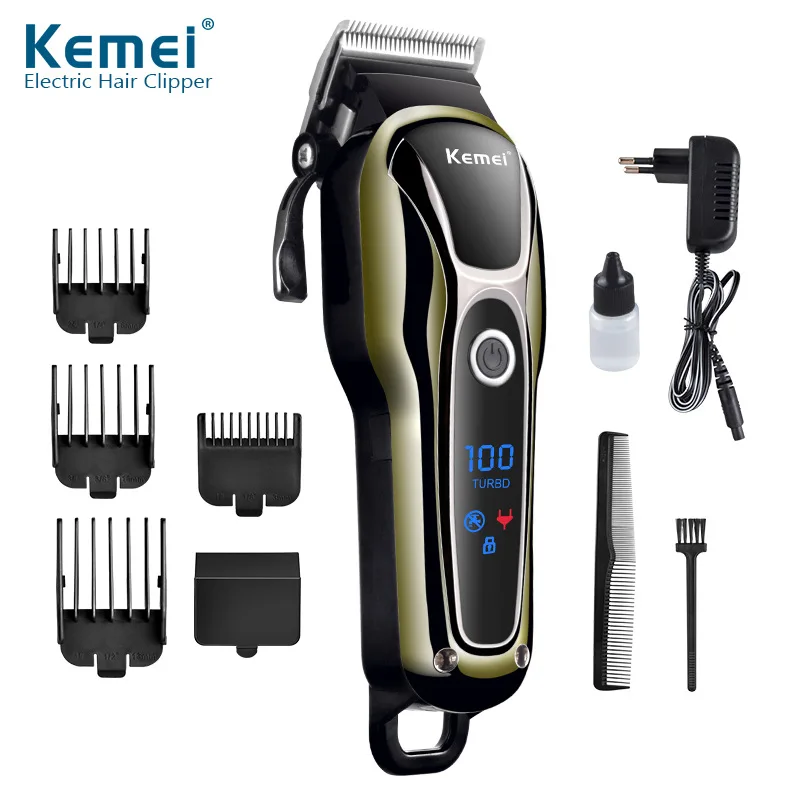 

Dropshipping KM-1990 Men LCD Display Fast Charge Electric Clipper Stainless Steel Blade Trimer Cutter Cordless Shaver Razor