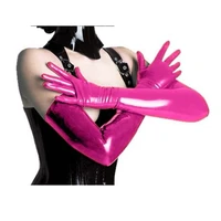 latex gothic fetish clubwear elbow long gloves women sexy costumes hip hop jazz dancing black faux leather 6 colors wet look new