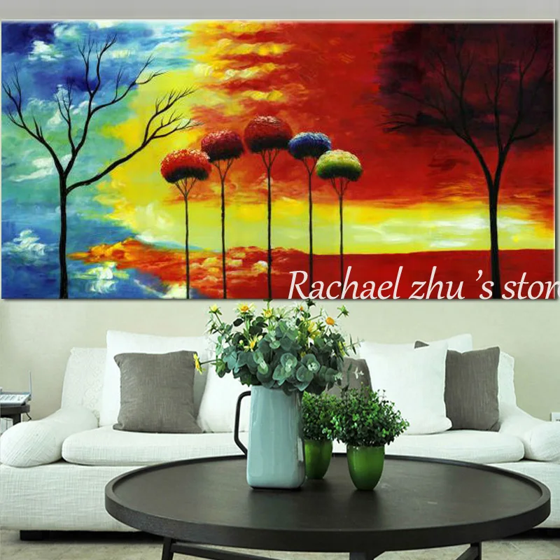 Большой размер Ручная роспись абстрактный Цвет Красочный Облако пейзаж масляная