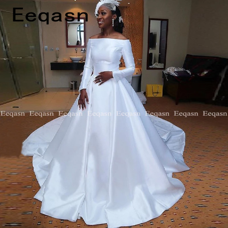 Robe de soiree винтажное свадебное платье с длинными рукавами, Атласное Бальное Платье в африканском стиле, свадебные платья