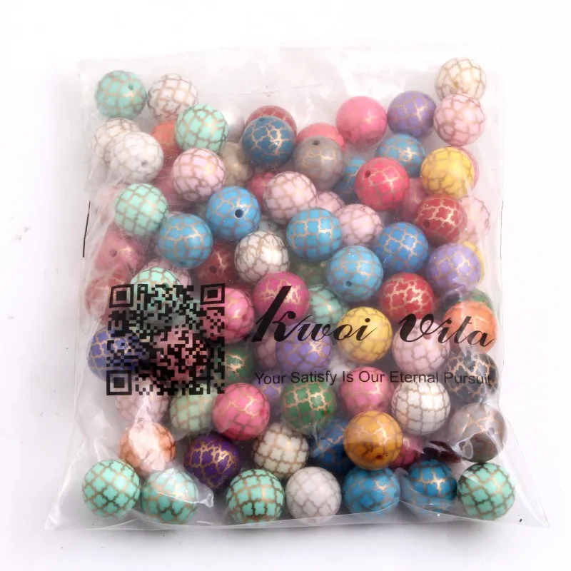 Красочные 20 мм 100 шт./лот Акриловые Твердые бусины принт Золотая кварцевая Фольга