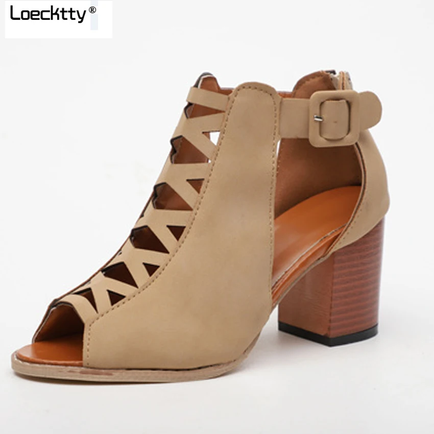 Loecktty/Модные женские босоножки; сезон лето; Новинка; популярные женские с открытым носком; босоножки на высоком каблуке в римском стиле; женская замшевая обувь