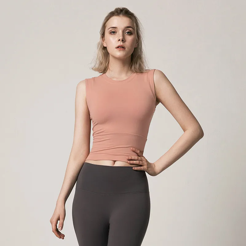 Light Pink Цветной облегающий спортивный короткий топ для тренировок для женщин, Быстросохнущий жилет для бега и фитнеса, простые рубашки без рукавов для йоги и спортзала - Цвет: Light Pink