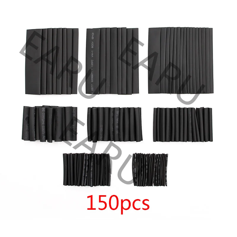 150pcs Black 20/55/127/150/280/328 шт. Ассорти Полиолефиновая термоусадочная трубка Автомобильный Кабельные муфты Обёрточная бумага жгут проводов Наборы коробка 8 Размеры смешанные Цвет - Цвет: 150pcs Black