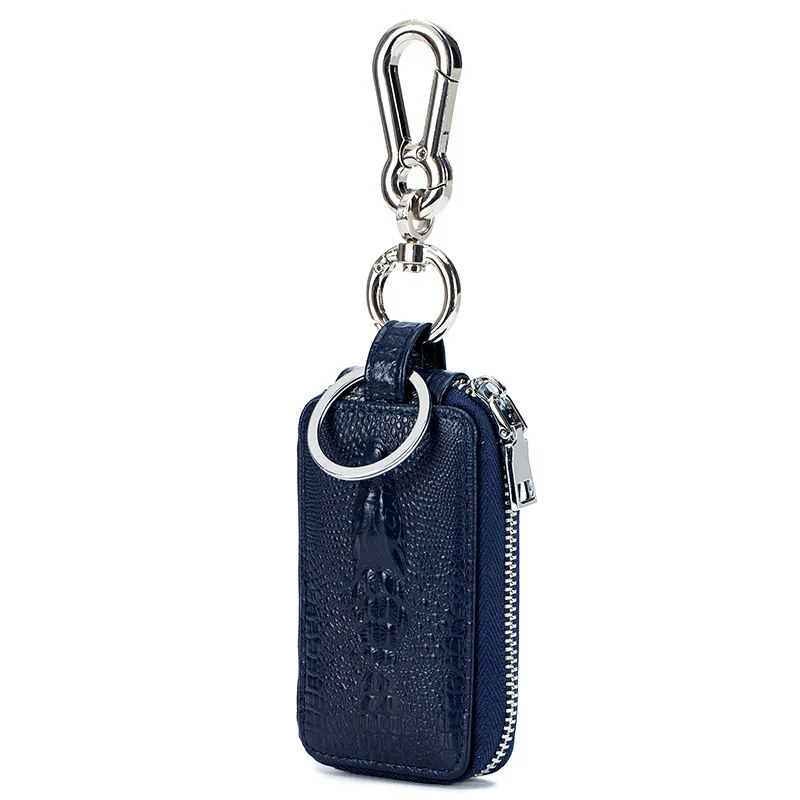 Single zipper blue GUBINTU, новинка, натуральная кожа, держатель для ключей, кошелек для женщин и мужчин, двойная молния, рисунок аллигатора, Автомобильный ключ, сумка для ключей, ключница для двери - Цвет: Single zipper blue