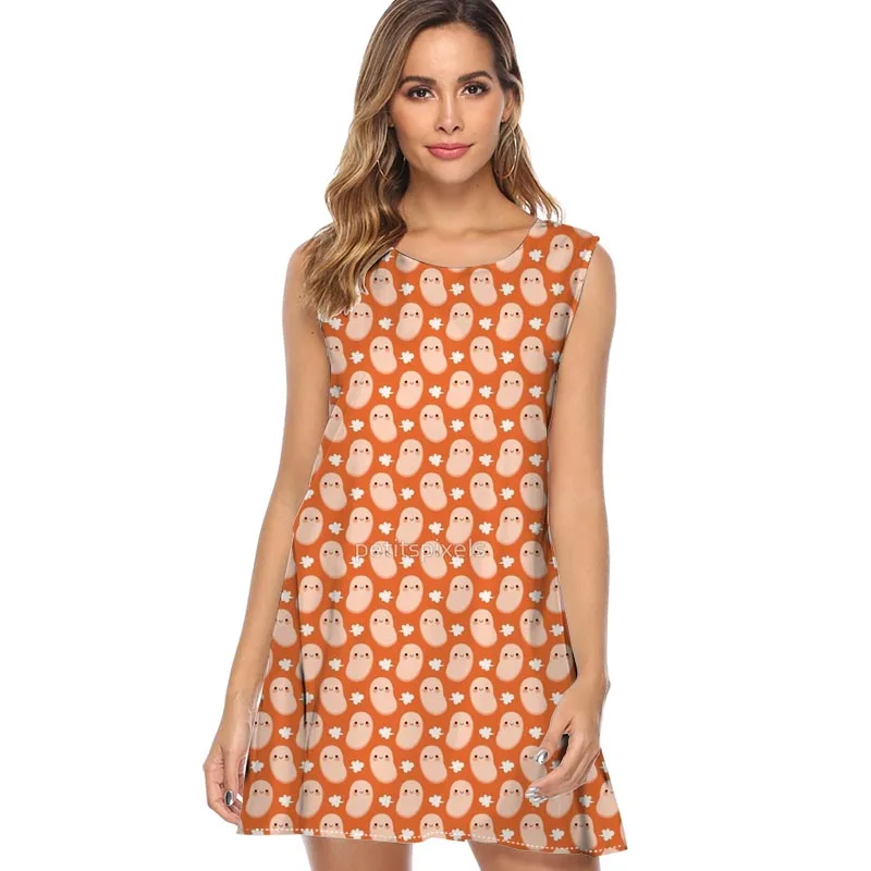 

Women Cute birds Print Summer Dress for Women Fashion Sleeveless Casual Loose Chiffon Dress Ladies Mini Beach Dress Vestidos