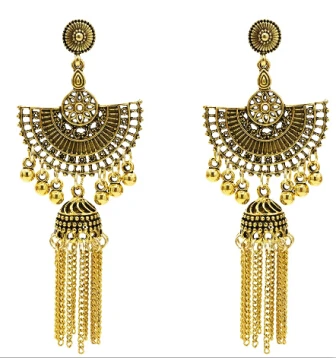 5379 G Египет винтажный, из серебряного сплава Jhumka колокольчиками бусины кисточкой серьги для Для женщин турецкий Племенной цыганские индийские украшения вечерние - Окраска металла: 5379 G