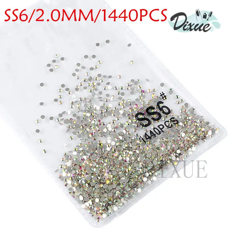 AB SS6 1440PCS SS3-ss8, 1440 шт, прозрачные Стразы AB gold flack, 3D, без горячей фиксации, плоские с оборота, для украшения ногтей, плоские с оборота Стразы для одежды 073 - Цвет: AB SS6 1440PCS