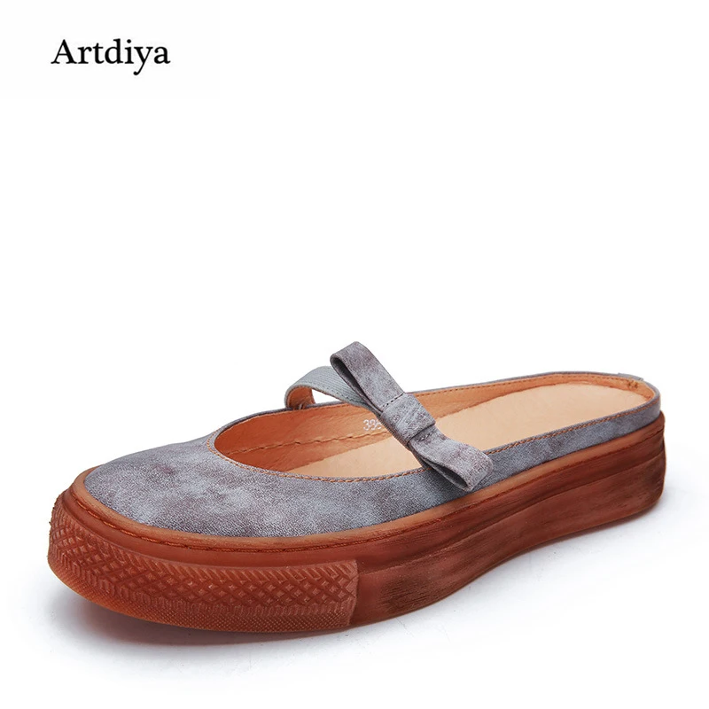 Artdiya/2018 г. Новые летние женские шлепанцы из натуральной кожи в стиле ретро мягкие