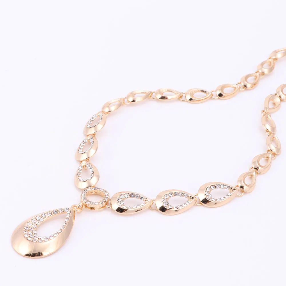 Женские Ювелирные наборы с кристаллами колье браслеты кольца золотого цвета