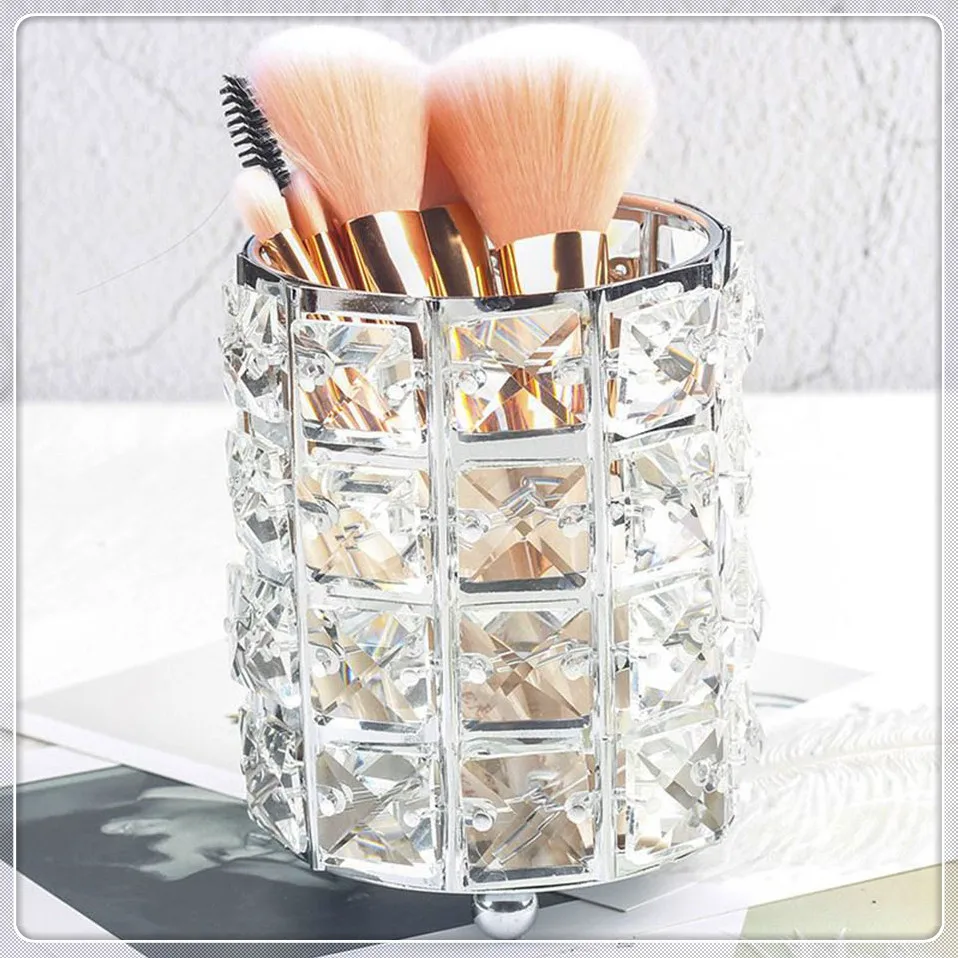 Msjo Makeup Organizer European Crystal Design Cosmetic Brush Makeup Holder Pencil Bucket Pen Storage Rack Container Storage Box