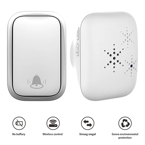 Wolf-Guard Wireless Home Security Добро пожаловать Self-Power Водонепроницаемый дверной звонок Светодиодный индикатор Несколько музыки 38 песен Регулируемая громкость - Цвет: White
