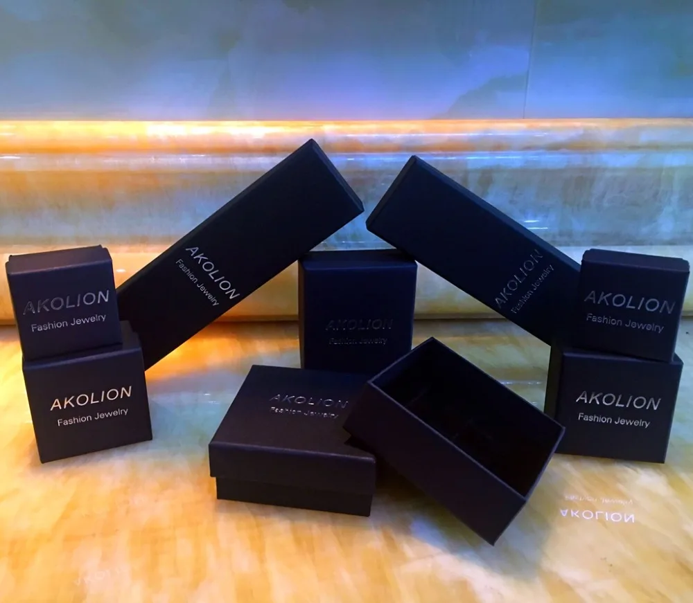 AKOLION Подарочные Коробки Крафт бумага черный Серебристый Bronzing процесс ювелирные