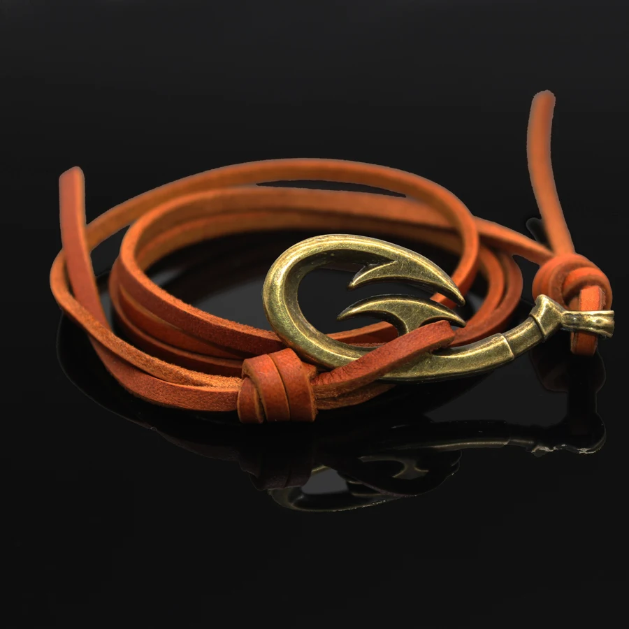 Новый браслет с кожаным покрытием и бронзовыми крючками многослойный в стиле