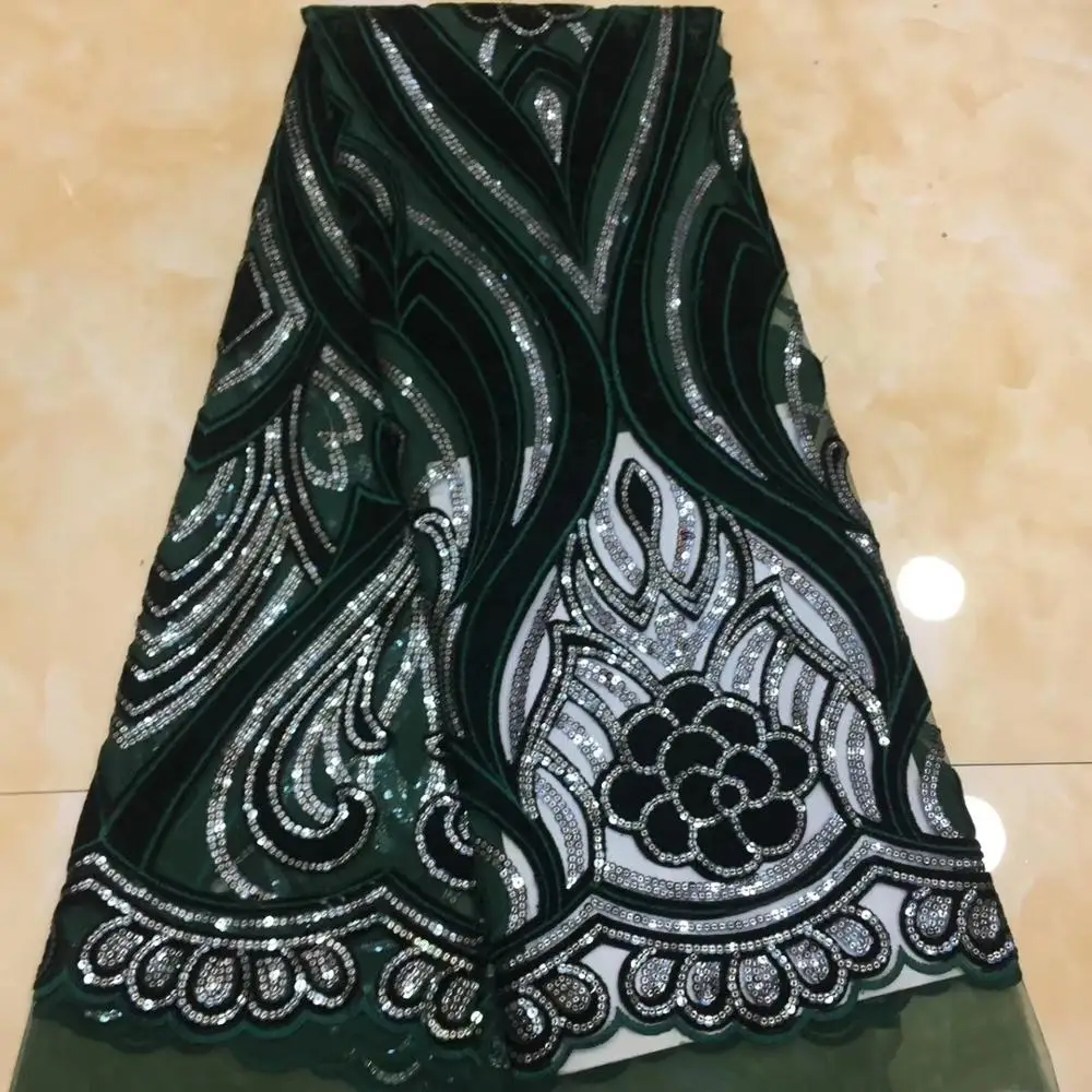 

Cassiel Embroidery Sequins Lace Fabric Velvet Lace Fabrics with Sequins Green Color French Tulle Mesh Lace for Wedding Dresses