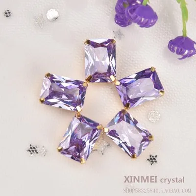 light amethyst color AAAAA Циркон Стразы 10*14 мм Прямоугольник песочного цвета с золотой коготь Шить на одежде свадебные украшения, аксессуары 10 шт./пакет Strass - Цвет: light amethyst color