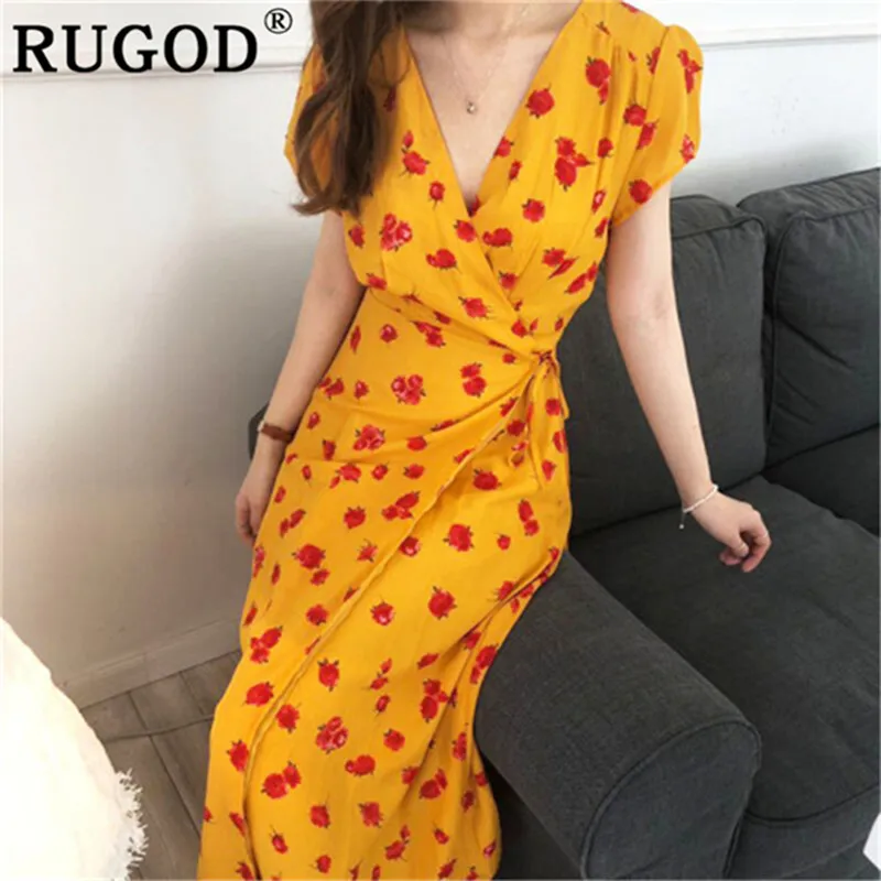 RUGOD корейское Длинное Макси на шнуровке женское платье модные с цветочным