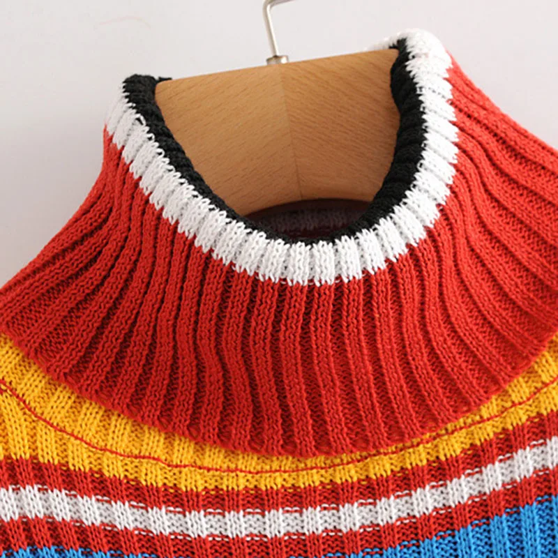 Женские свитера водолазка пуловер Осень-зима Цветной полосатый Повседневный с