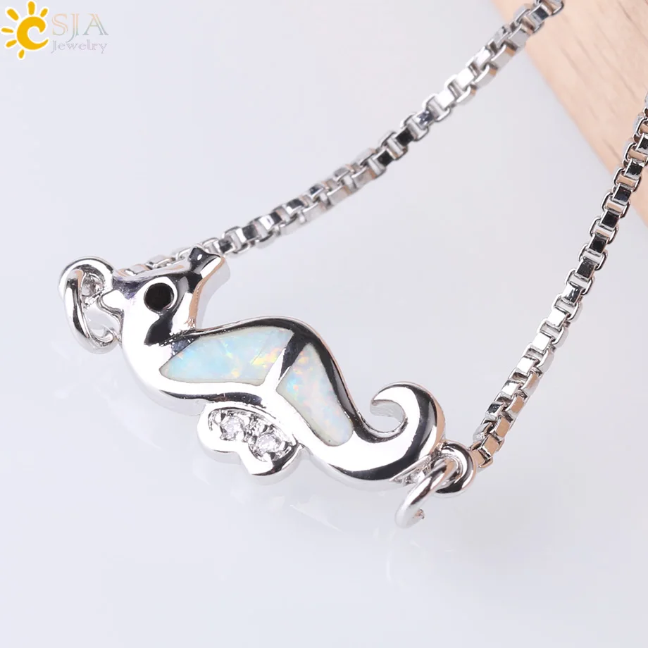 CSJA огненный опал морская лошадь животное браслет роскошный розовое золото цвет