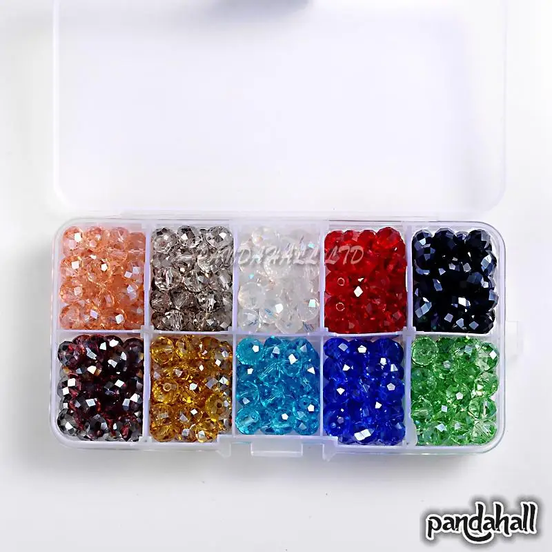 

10 Color Glass Beads, Pearl Luster Plated Faceted Abacus, Mixed Color, 8x6mm, Hole: 1mm; about 30pcs/color