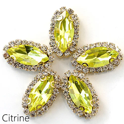 Citrine 20 шт конский глаз лист пришить на коготь стразы шьют на стекло стразы шьют на Стразы с золотым коготь использовать для свадебного платья обувь B1078 - Цвет: Citrine