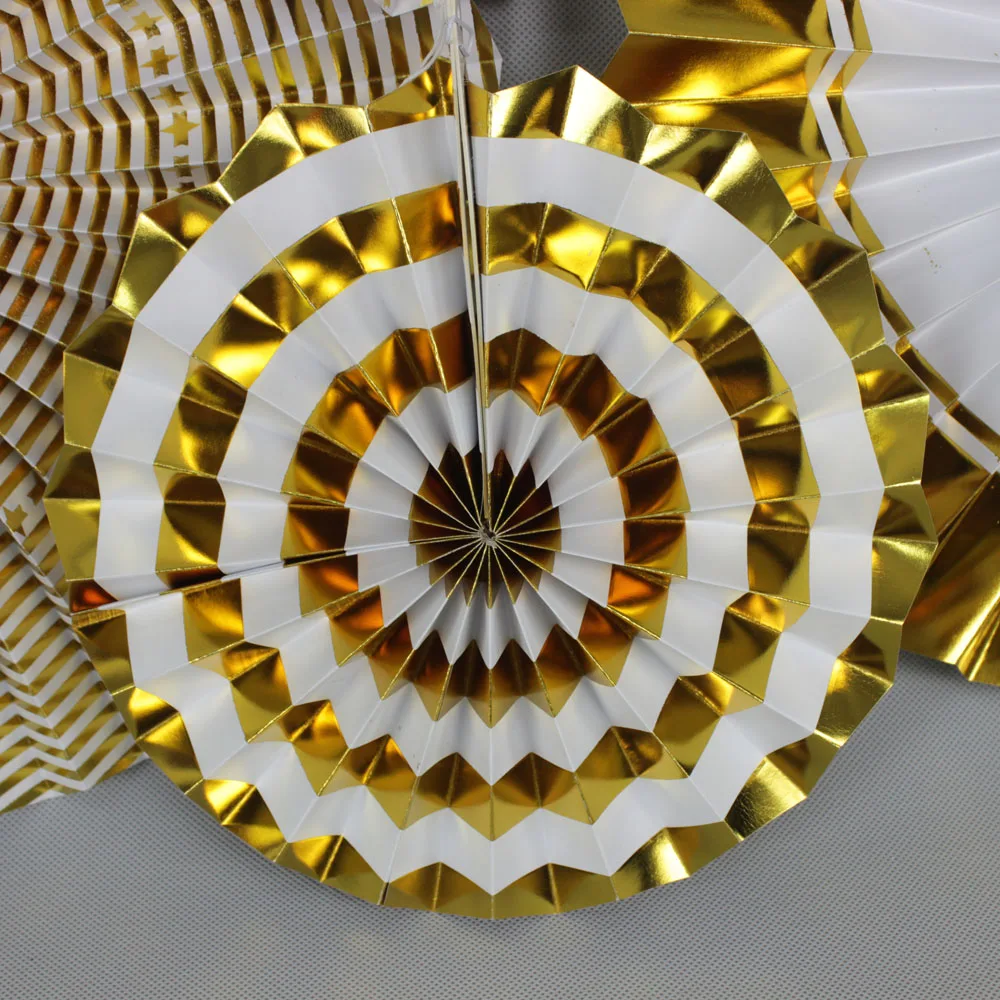 Сделай Сам 8 шт. золотой бумажный веер разного размера + 1 фотобумажный баннер