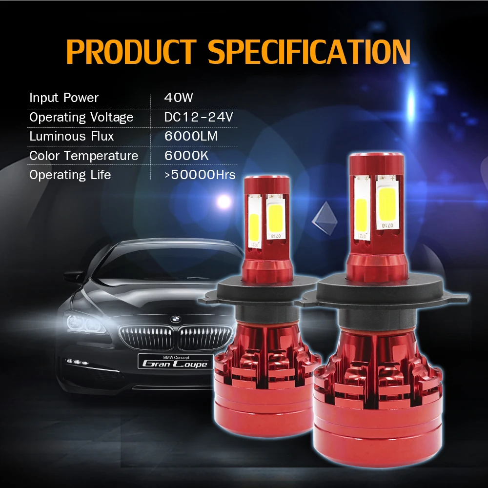 2 * Blanc 160W 16000LM Cree COB Чип H4 9003 HB2 H7 H8 H9 H11 H16 (Япония) 9005 H10 9006 9008 H13 модная одежда по