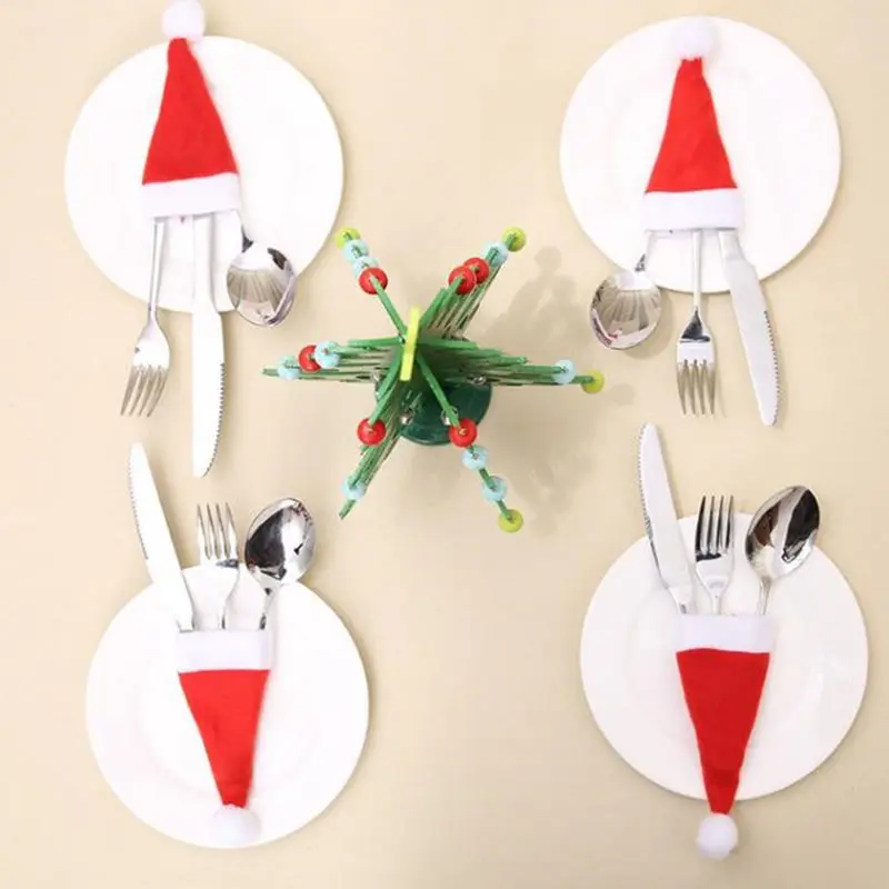 

Mini Hats Knife And Fork Sets Kitchen Tableware Decoration Holiday Party Supplies Christmas Red Wine Bottle F20173917