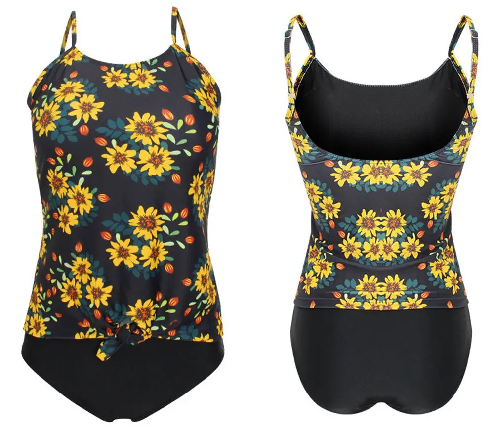 Новая мода из двух частей Tankini купальник Для женщин купальники Винтаж принт размера плюс купальники Для женщин Мягкий купальный костюм бикини набор S-XXXL