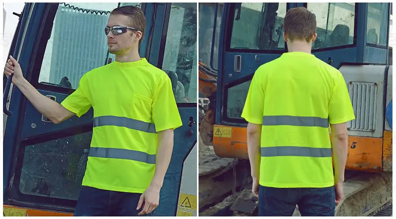 Hi vis футболка рабочая одежда спецодежды ткань отводящая влагу футболка для бега Светоотражающая Защитная Рубашка