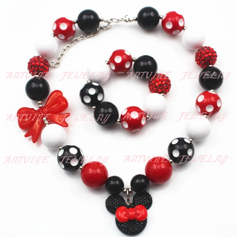 Красный узел Микки Мауса набор ожерелья для девушек массивное ожерелье жвачка