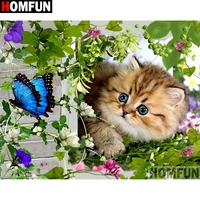 homfun full squareround drill 5d diy diamond painting animal cat butterfly embroidery cross stitch 3d home decor a10571