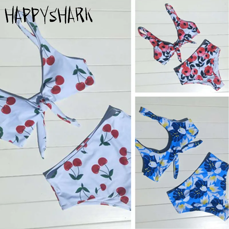 

HAPPYSHARK New Brazilian Women's Prechest Bandage Widen Shouldden Straaps Swimsuits Printed Bikinis Female Hight Waist Swimwear