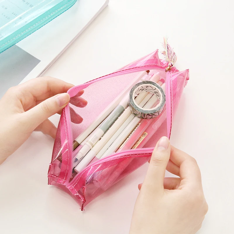 Милый Прозрачный блестящий пенал канцелярские сумки креативная модная сумка для