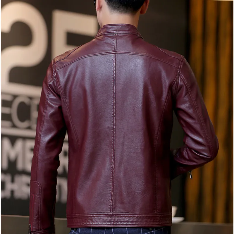 Мужская кожаная куртка DIMUSI облегающая Короткая с воротником стойкой