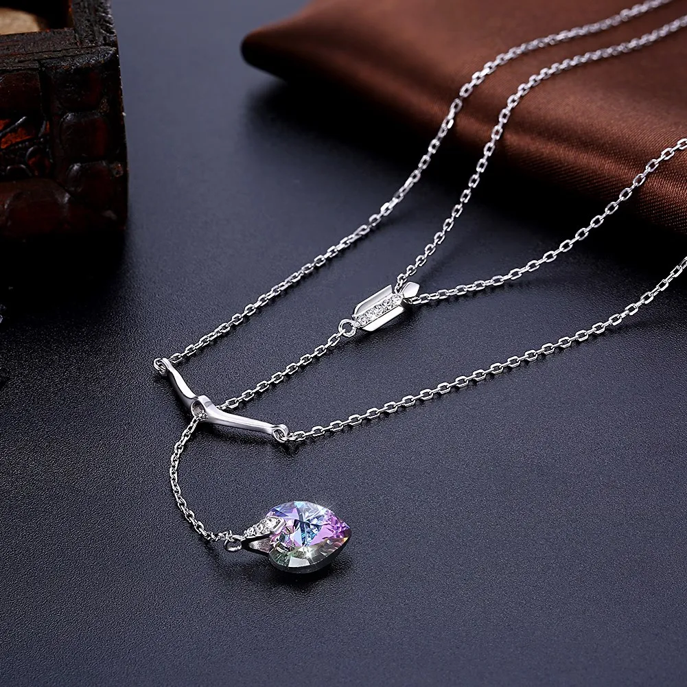 Crystal Heart pendant Long Necklace Sliver Plated women Jewelry Christmas Gift 45mm chain Wedding Birthday Party Gifts Female | Украшения и