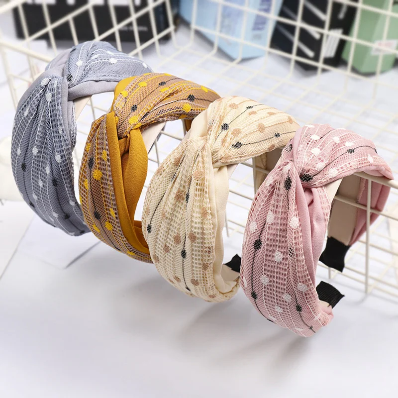 

Sweet Lace Patchwork Headband Twisted Hairbands Girls Hair Ornaments Korea Dots Headdress Women Fabric Hairband