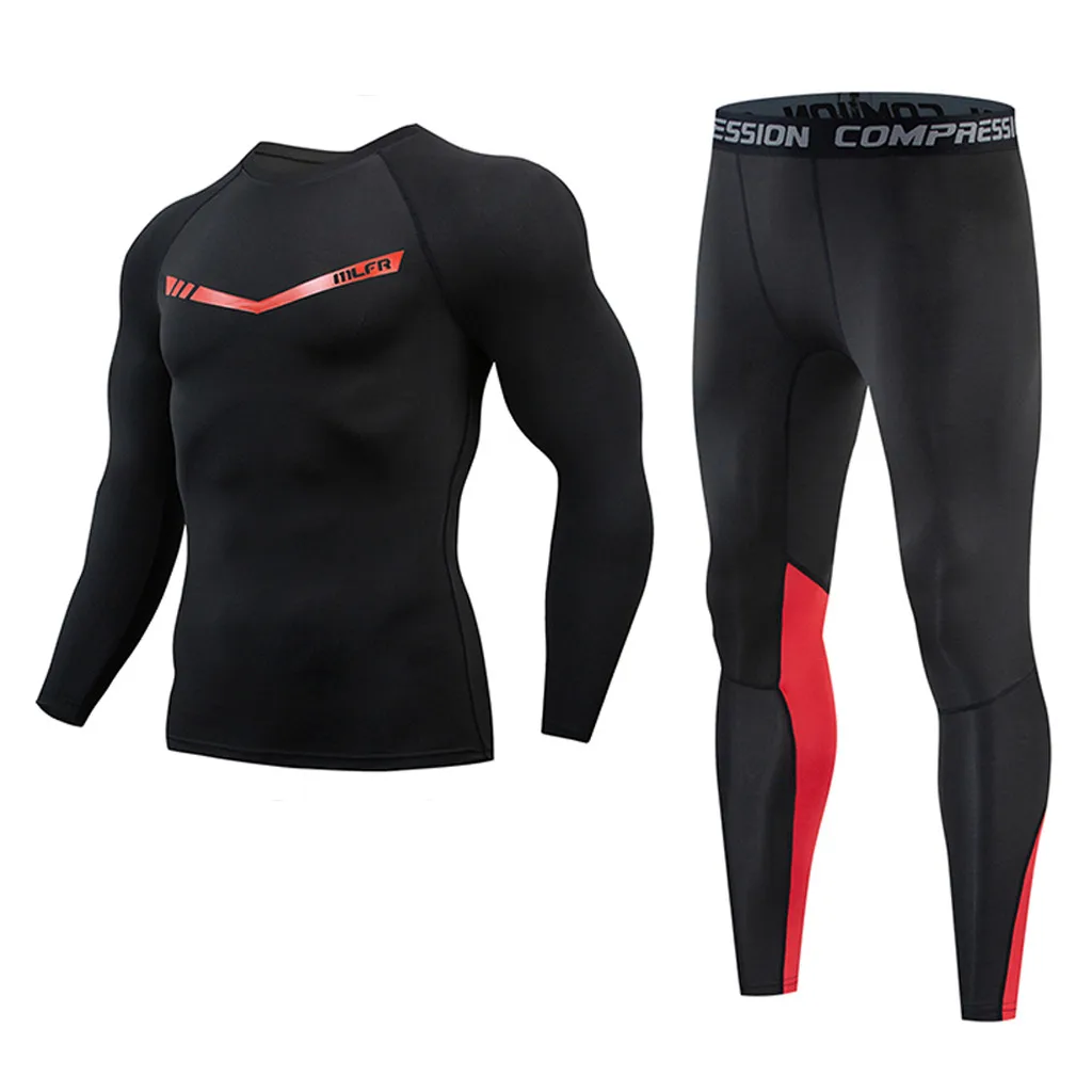 Red KLV мужские комплекты летние мужские повседневные Фитнес быстросохнущие эластичные длинные штаны с длинным рукавом спортивный костюм Одежда для самостоятельного изготовления Высокое качество хит 9516 - Цвет: Red