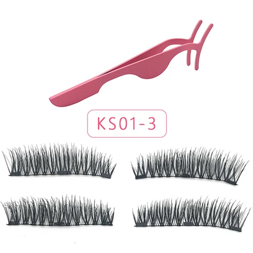 KS01-3 with clip 4 шт./пара 3 Магнитная ресницы 3D Накладные ресницы с 3-мя магнитами, ручная работа, натуральные ресницы для наращивания с подарочной коробкой - Цвет: KS01-3 with clip